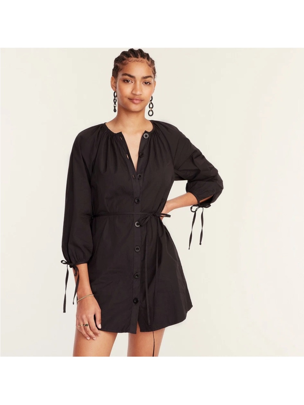 J. Crew Tie-sleeve button-front dress in cotton poplin - Black